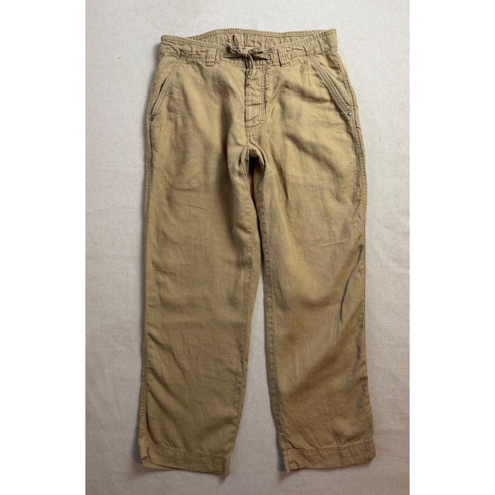 Murano Baird McNutt Linen Pants Men 33x30 Khaki Tan Drawstring Casual Trousers